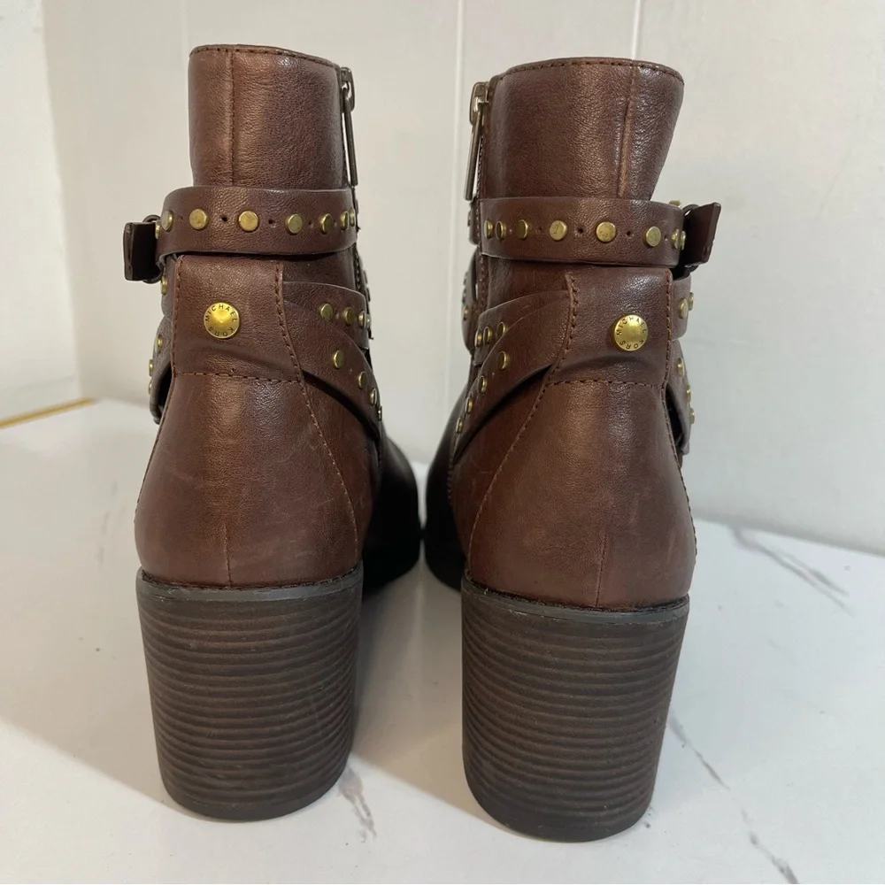 Michael Kors Brown Leather Ankle Boots with Gold Studs Buckle details 11 Western